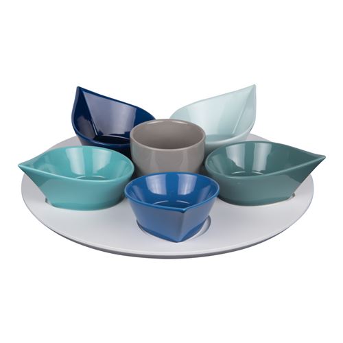 Non Communiqué Bleu Service Apéritif 7 Pièces Océan 34 Cm - Table Passion - Céramique