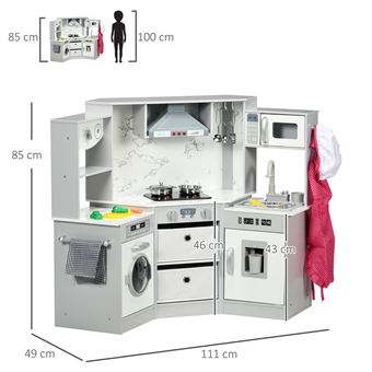 Cuisine pour enfant jeu d'imitation nombreux accessoires rangements évier  réfrigérateur hotte lave-linge gris blanc - Cuisine enfant - Achat & prix