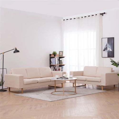 vidaXL Ensemble de canapé 2 pcs Tissu Crème
