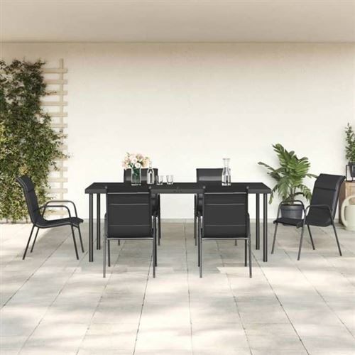 Vidaxl Noir Ensemble À Manger Jardin 7 Pcs - Image 2