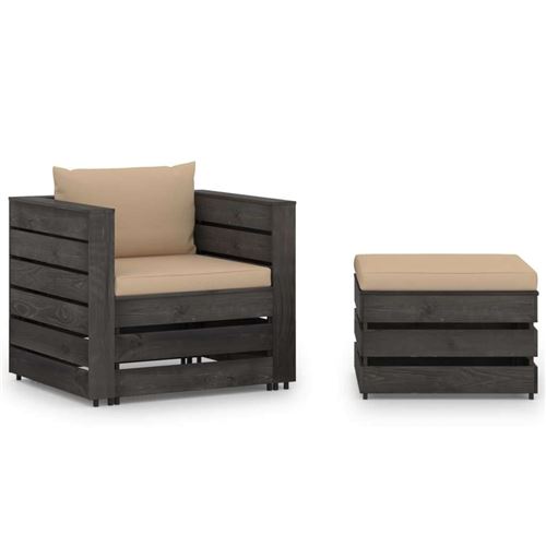 Non Communiqué Beige Salon De Jardin Modulable Vidaxl Bois 2 Personnes 2 Pieces
