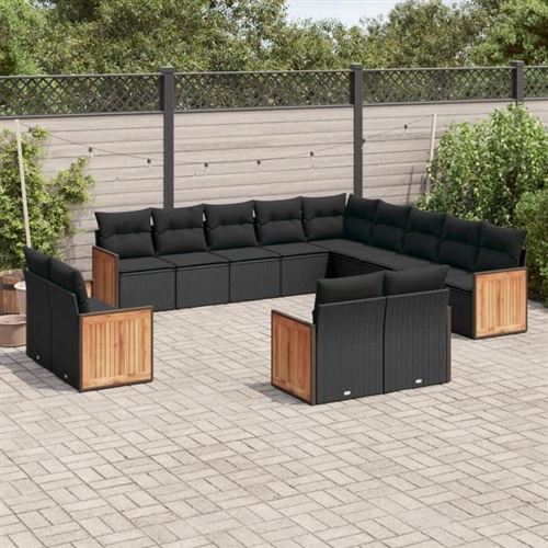 VIDAXL  Salon De Jardin Avec Coussins 13 Pcs Noir R&eacute;sine Tress&eacute;e
