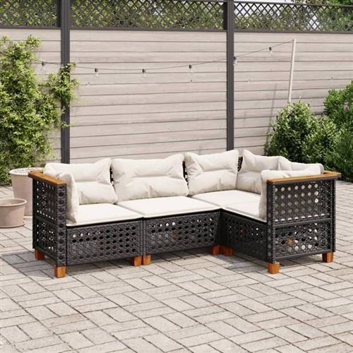 Non Communiqué Noir Salon De Jardin Modulable Vidaxl Rotin 4 Pieces 4 Personnes