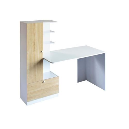 Bureau avec etageres - Blanc - L 160 x P 60 x H 135 cm - ACADEMY