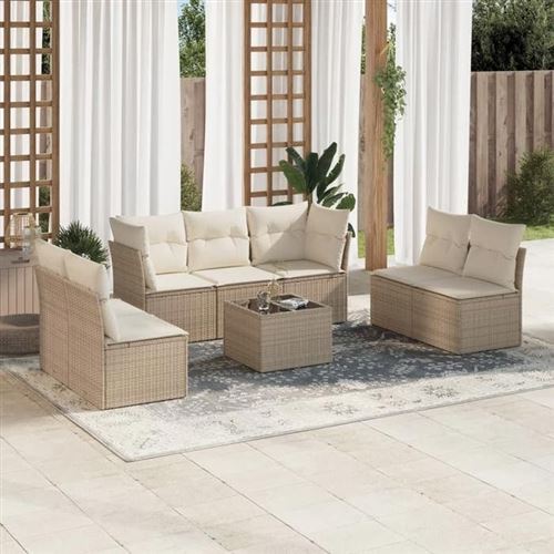 Non Communiqué Beige Salon De Jardin Modulable Vidaxl Rotin 8 Pieces