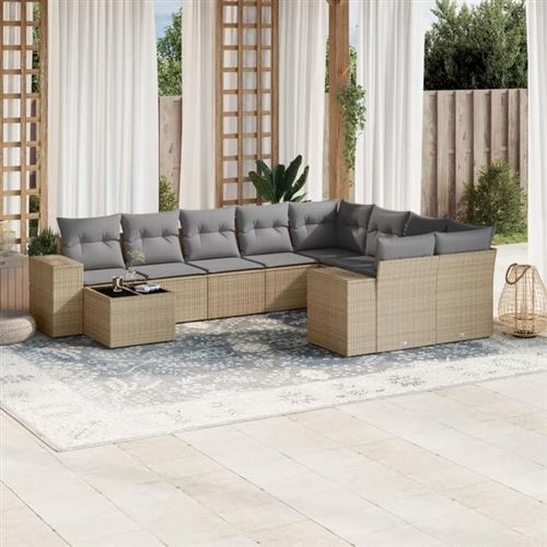 Vidaxl Beige Salon De Jardin 10 Pcs - Résine Tressée - Image 2