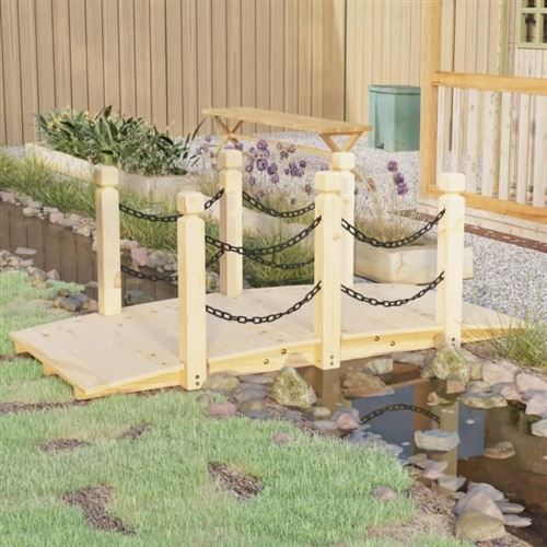 vidaXL Pont de jardin avec garde-corps en chaîne bois massif épicéa