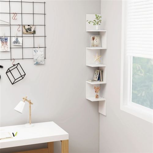 vidaXL Étagère d'angle murale Blanc brillant 20x20x127,5 cm Aggloméré