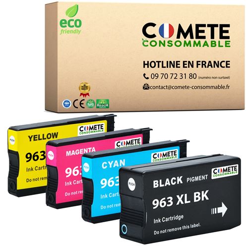 COMETE - Marque Française - 963XL - 4 Cartouches d'encre compatible avec HP 963 XL pour HP Officejet PRO