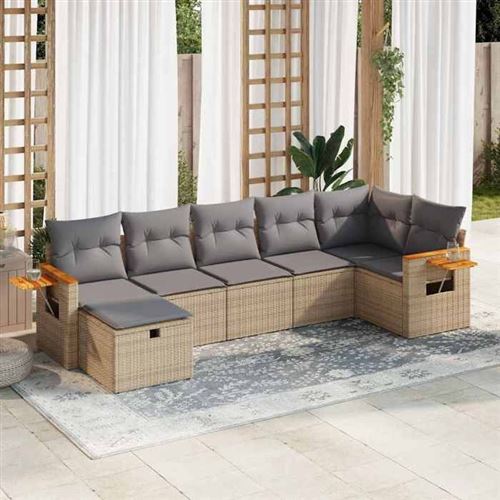 Vidaxl Beige Salon De Jardin 7 Pcs - Coussins Résine Tressée - Image 3