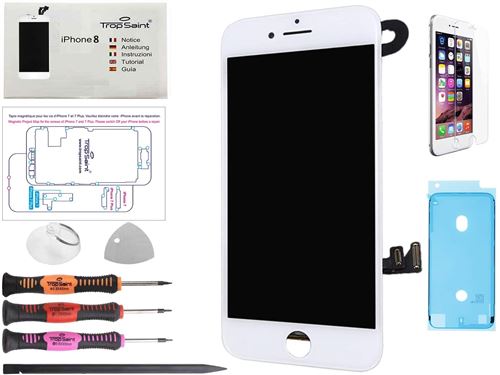 Écran pour iPhone 8 et SE 2 (2020) Blanc Trop Saint® - Kit de Réparation Complet avec Notice, Outils, Joint d'étanchéité et Film Protecteur d'écran