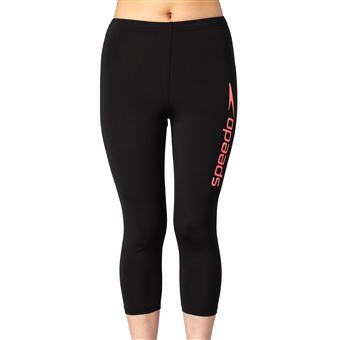 Speedo Pantalon de bain 3/4 pour femme, pantalon femme taille haute 3/4 UPF 50+, noir/rouge Phoenix, taille 36 - 1