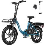 HITWAY Vélo Électrique 20" Pliant Bleu, 36V15.6Ah Batterie Amovible, Moteur 250W, 7 Vitesses, APP, Porte-bagages Avant