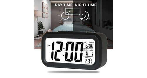 Réveil led numérique snooze rétroéclairage calendrier thermomètre température - noir