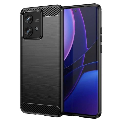Coque pour Motorola Edge 40 Neo - housse etui silicone gel carbone + verre trempe - NOIR - htdmobiles