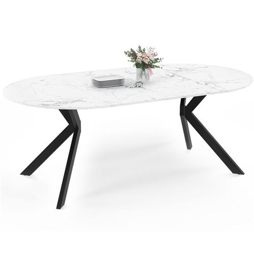 Id Market Noir/Blanc Table À Manger Extensible Ronde Alix 4-10 Personnes Pied Araignée Plateau Effet Marbre Alaska 110-200 Cm - Image 2
