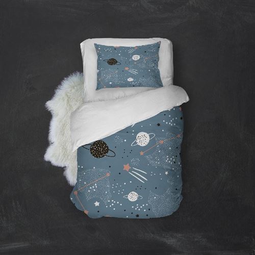 HOMEMANIA Pack oreiller et couette Space 3 - Bleu, blanc, rouge - 155 x 210 cm