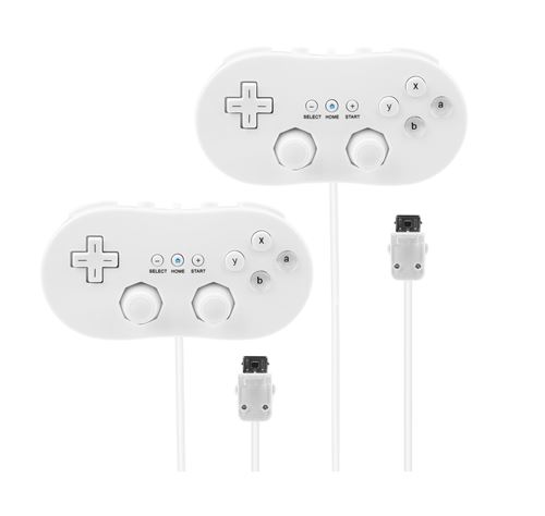 2 X Manette plate Classic Pro pour Nintendo Wii, Wii U - 1,20 m – Blanc - Straße Game ®