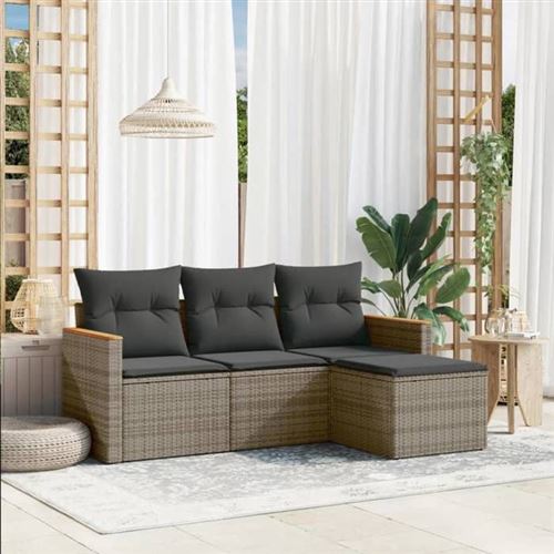 Vidaxl Gris Salon De Jardin Avec Coussins 4 Pcs, Canapés De Terrasse, Ensemble De Meubles De Patio, Mobilier D'extérieur, 3225906 - Image 2