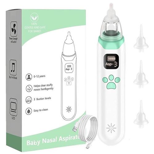 Mouche Bebe Electrique Rechargeable OLOKDYIZ 3 Embouts R&eacute;utilisables Vert