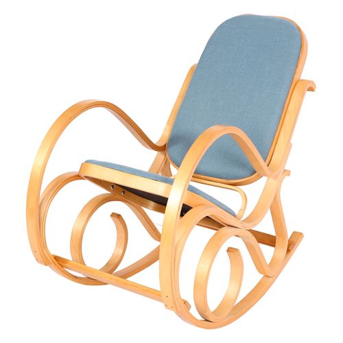 Mendler Bleu Fauteuil À Bascule M41, Fauteuil Tv, Bois Massif Aspect Chêne, - Image 3