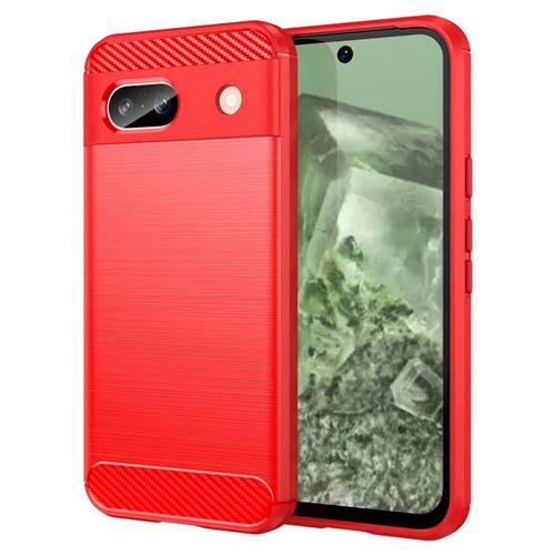 Coque pour Google Pixel 8a - housse etui silicone gel carbone + film ecran - ROUGE - htdmobiles