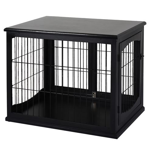 Cage pour chien animaux cage en bois MDF classe E1 3 portes verrouillables max. 30 Kg dim. 81L x 58l x 66H cm noir