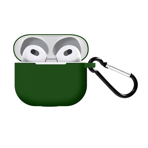 Avizar Coque pour AirPods 3 en Silicone Doux Résistant Effet Mat Mousqueton Vert foncé