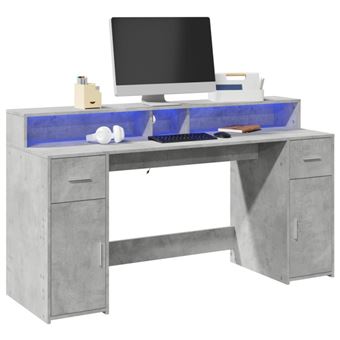 Bureau et lumières LED gris béton 160x55x91cm bois d ingénierie - 1