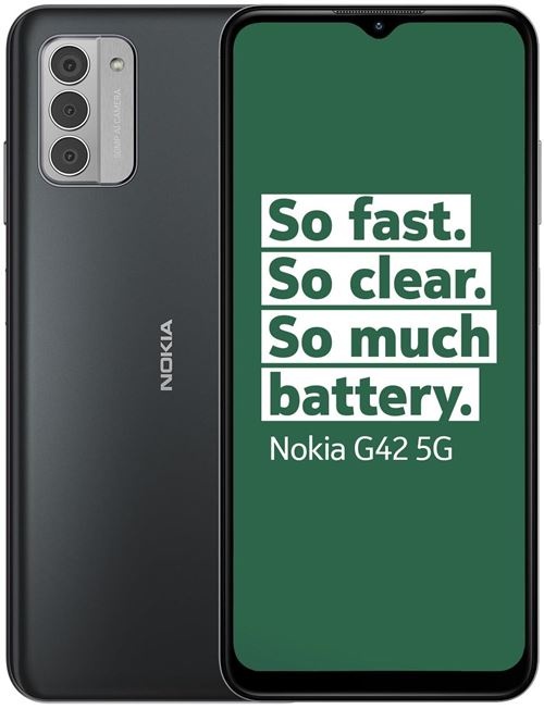 Nokia G42 5G - 5G smartphone - double SIM - RAM 6 Go / Mémoire interne 128 Go - microSD slot - 6.56 - 1612 x 720 pixels (90 Hz) - 3 x caméras arrière 50 MP, 2 MP, 2 MP - front camera 8 MP - si gris
