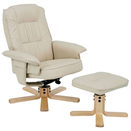 Fauteuil de relaxation avec repose-pieds CHARLY, en synth&eacute;tique beige