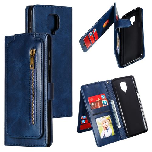 Etui en PU poche zippée avec 9 porte-cartes bleu pour votre Xiaomi Redmi Note 9 Pro/Redmi Note 9 Pro Max/Redmi Note 9S