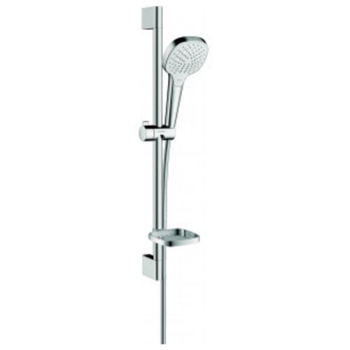 Hansgrohe - Set de douche Vario avec barre de douche 65 cm et porte-savon blanc/chromé - Croma Select E