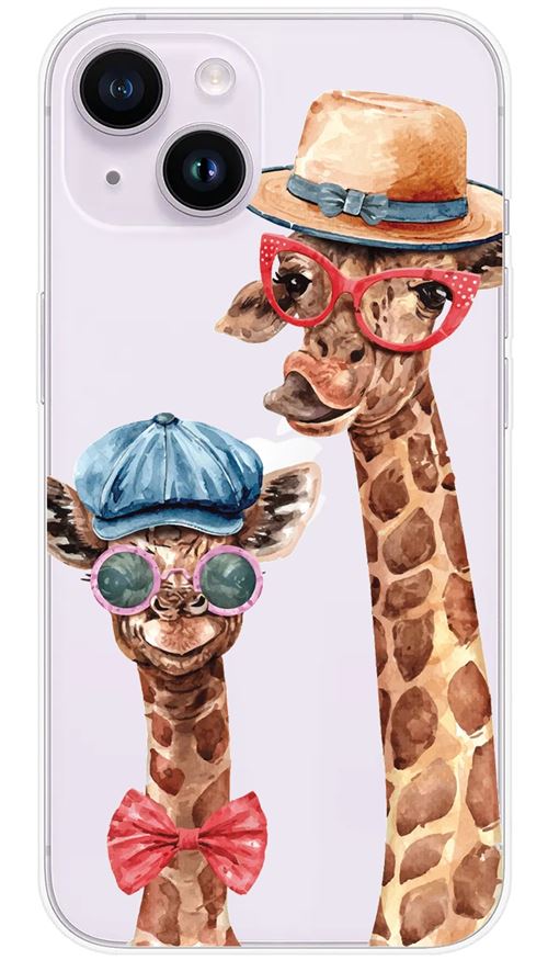 Coque en silicone imprimée compatible Apple iPhone 15 Funny Girafe