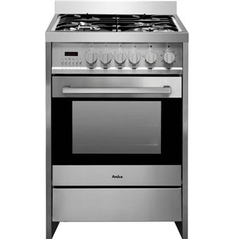 Amica ACM2005X - Cuisinière - pose libre - largeur : 60 cm - profondeur : 60 cm - hauteur : 85.5 cm - avec système auto-nettoyant - classe A - inox
