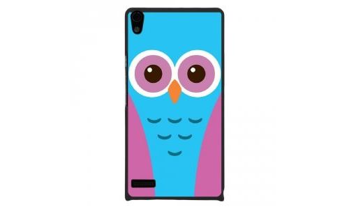 Coque rigide pour Huawei Ascend P6 avec impression Motifs chouette bleue et rose
