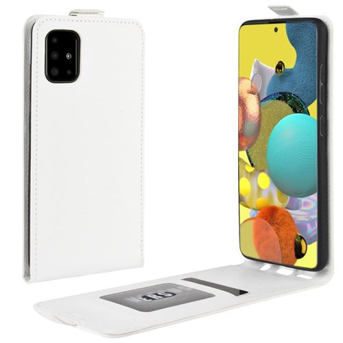 Etui en PU peau de cheval fou à retournement vertical avec porte-carte blanc pour votre Samsung Galaxy A51 5G SM-A516