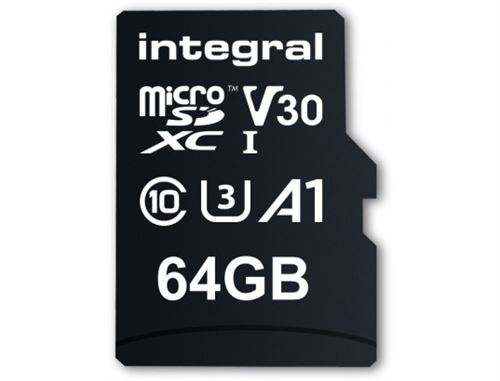 Integral UltimaPro - Carte mémoire flash (adaptateur microSDXC vers SD inclus(e)) - 64 Go - A1 / Video Class V30 / UHS Class 3 / Class10 - microSDXC UHS-I