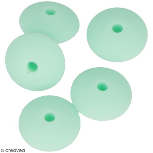 Lot de perles plates en silicone - 12 x 7 mm - Vert d'Eau - 5 pcs