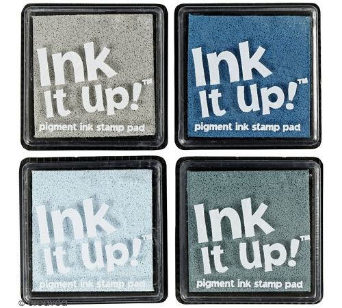 Assortiment de mini encreurs 4 x 4 cm - Camaïeu Bleu et Gris - 4 pcs