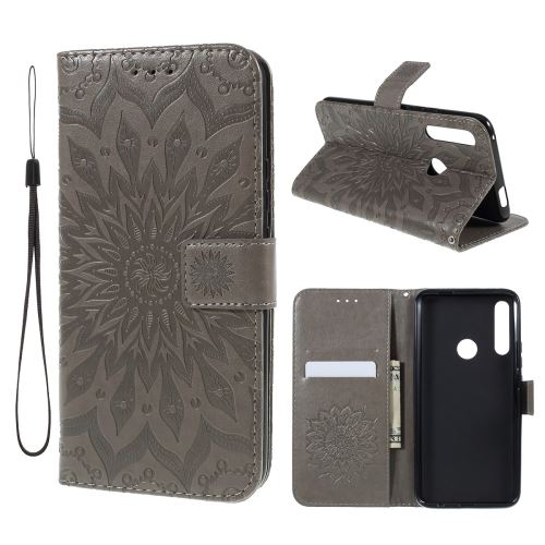 Etui en PU tournesol magnétique avec support gris pour votre Huawei P Smart Z/Y9 Prime 2019