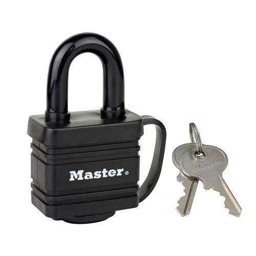 Master Lock Noir 7804Eurd Cadenas En Acier Laminé À Clé Et Protection Thermoplastique, 7,8 X 4 X 2,9 Cm - Image 1