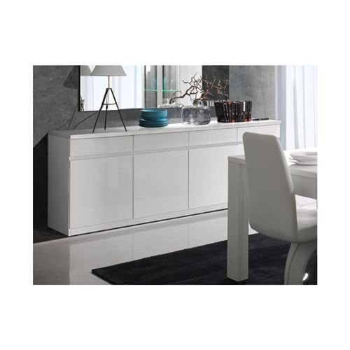 Buffet, bahut, enfilade FABIO. 4 portes et 4 tiroirs. Coloris blanc brillant high gloss. Meuble design et contemporain