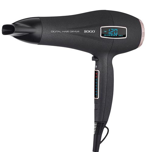 Sèche-cheveux professionnel Sogo avec écran LED, 2000W - Ecran tactile