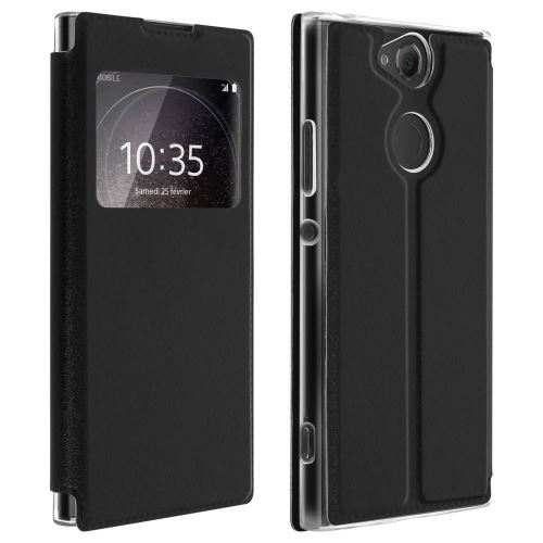 Etui sony xperia xa2 housse à clapet porte-carte fenêtre fonction stand noir