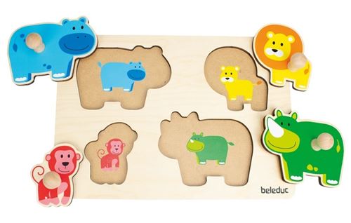beleduc puzzle forme safari animaux maman 29,5 cm 4 pièces