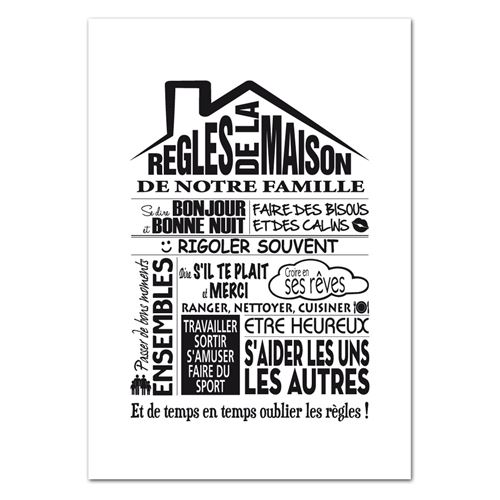 Poster Les Regles De La Maison Version Noir Et Blanc Adzif Biz Dimensions 13 X 18 Cm Papier Brillant Poster Affiche Enroule Top Prix Fnac