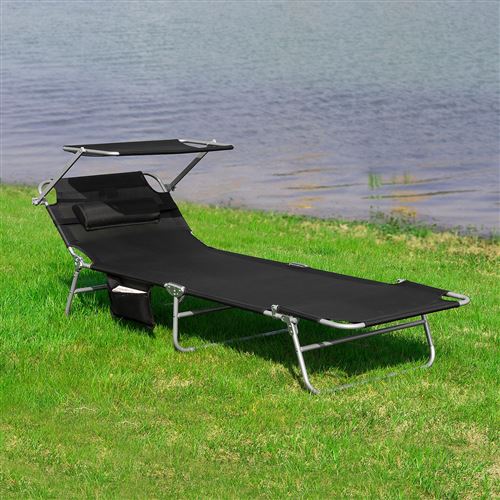 Chaise Longue Bain de Soleil Transat de Relaxation Pliant Chaise de Camping Inclinable, Pliable et Réglable,SoBuy OGS48-SCH