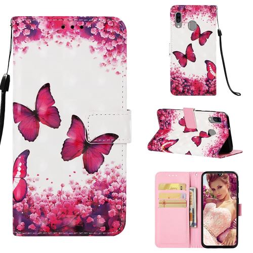 Etui en PU impression de motifs à l'aide d'un ruban papillons et fleurs pour votre Samsung Galaxy A40