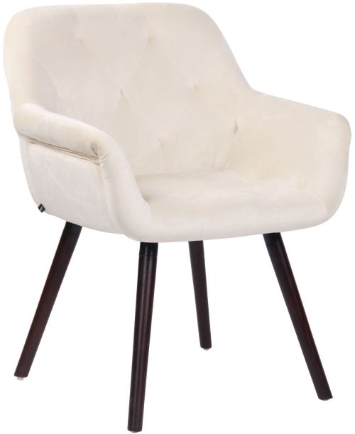 Chaise de Salle à manger Cassidy en Velours - Chaise avec accoudoirs - Piètement Bois de hêtre Café - Couleur Crème